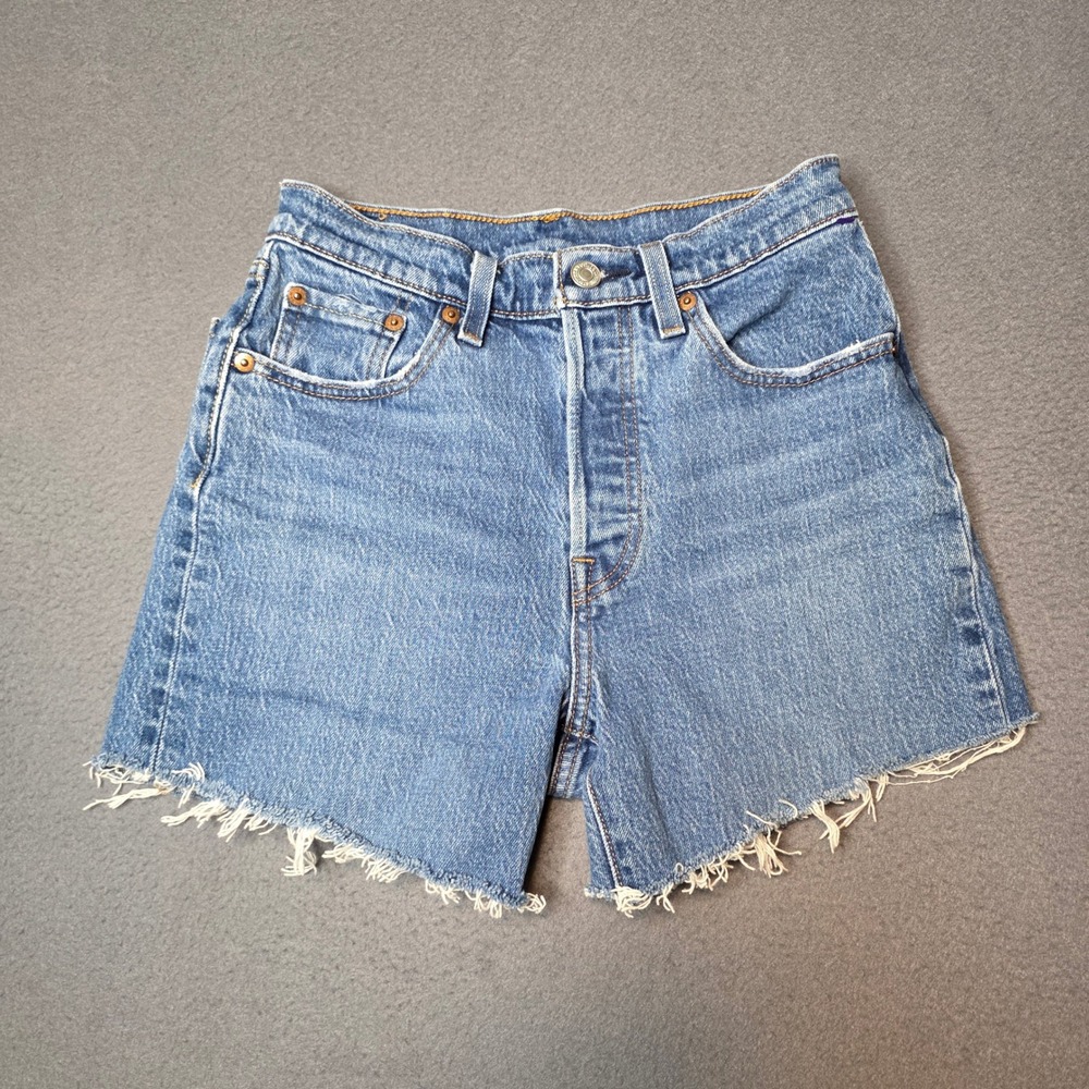 Levi 501 Denim Shorts Women 25 Blue High Rise Cut Off Button Fly